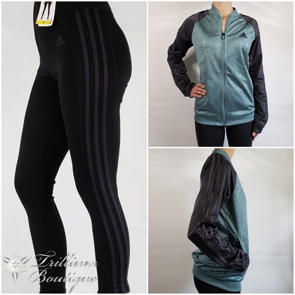 Adidas Ladies 3 Stripe Tights - Black/Carbon NWT! - Picture 6 of 8
